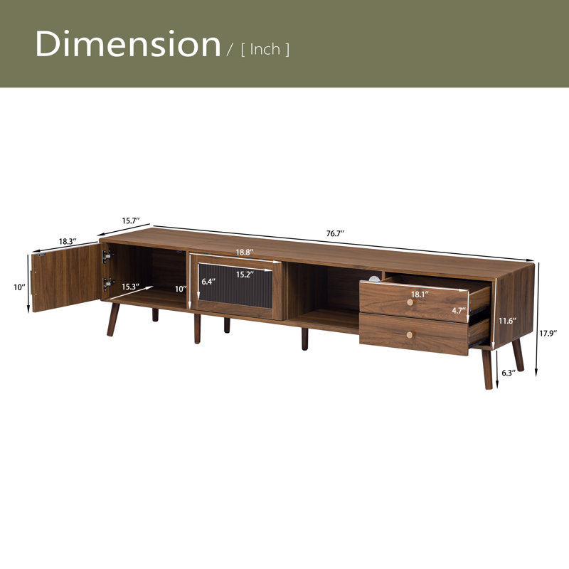 Meuble télé 76 po avec portes en verre 76 po Modern Minimal Modern Doors