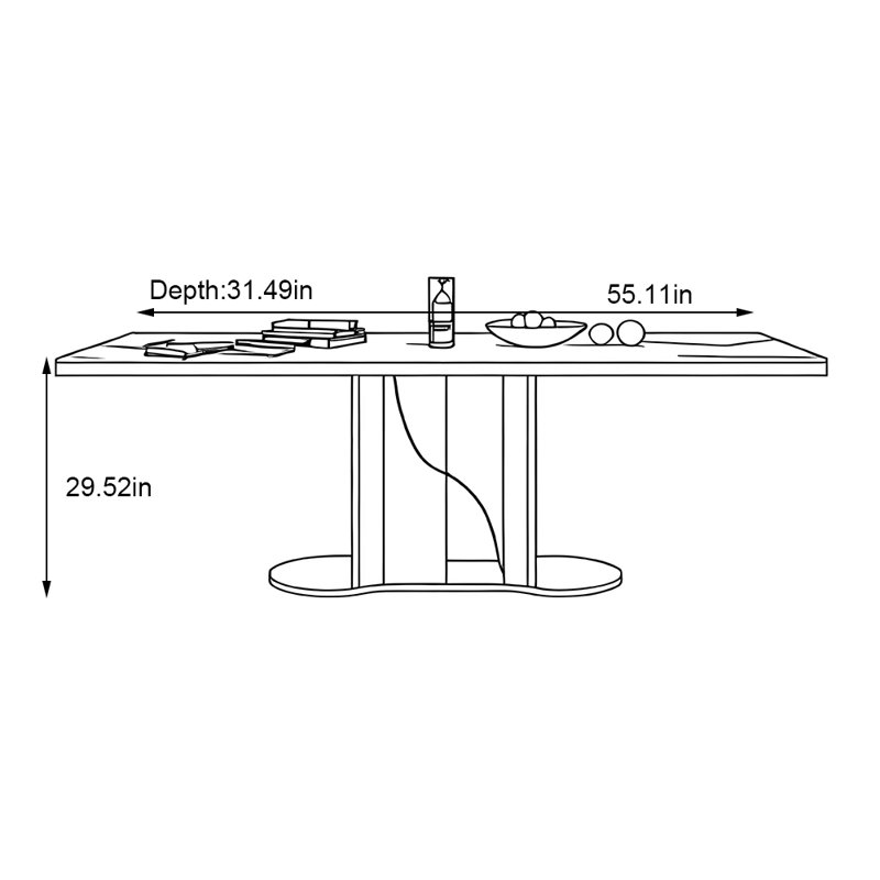 Table de salle à manger rectangulaire en acier inoxydable, H 29,52 po x L 55,11 po x l 31,49 po