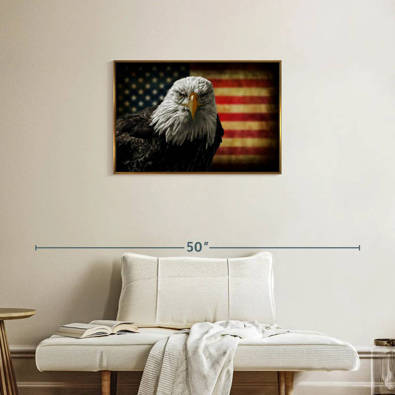 Aigle et drapeau de l'Amérique, Cadre flottant doré, 31 po x 21 po