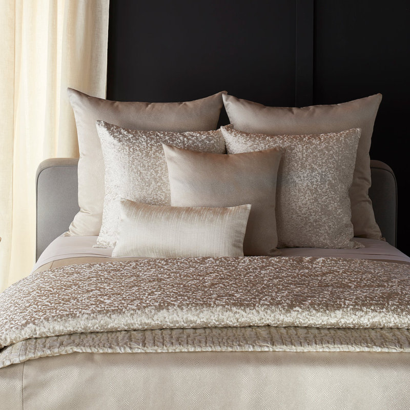 Diamond Dust Embroidered Feather Linen Reversible Throw Pillow
