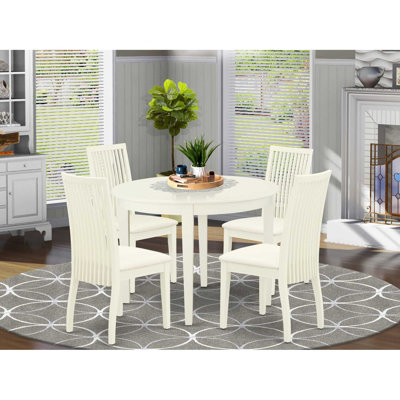 L'ensemble 5 pièces de table et chaises de cuisine comprend une table de salle à manger ronde et 4 chaises en lin, blanc lin