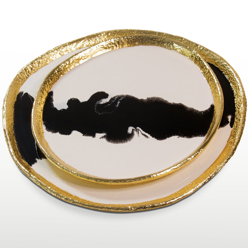 Petit plateau rond Bianco Nero, H 0,75 po x l 14,75 po x P 14 po