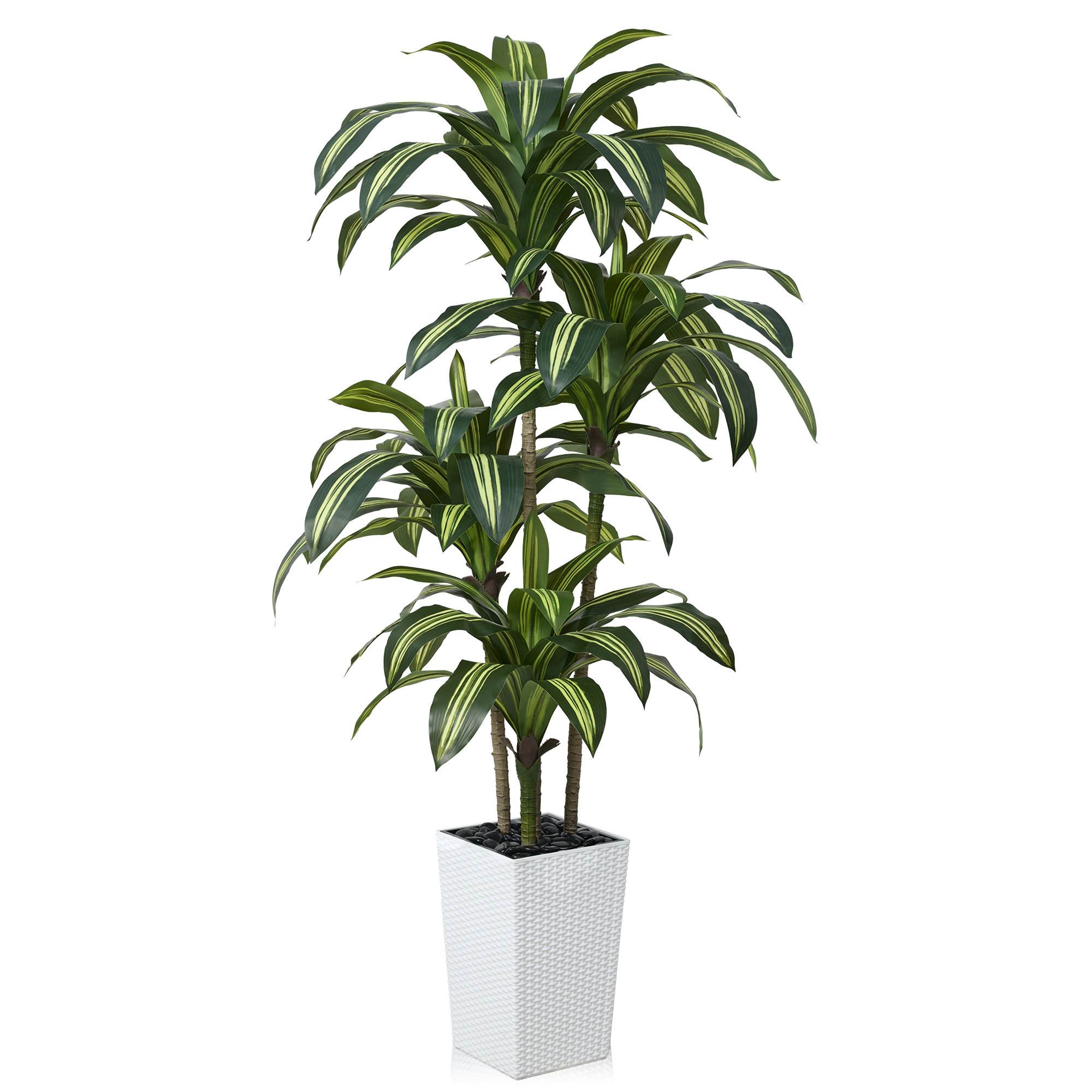 Almina UV Resistant Artificial Yellow Dracaena Tree, Faux Tree with Large Base for Indoor Outdoor, White