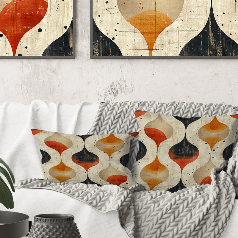 Coussin Orange Quatrefoil Elegance III - Mid-Century, H 18 po x l 18 po
