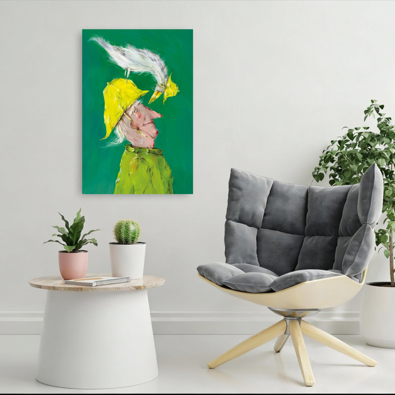 Art mural fantaisiste avec oiseau, 36" H x 24" W