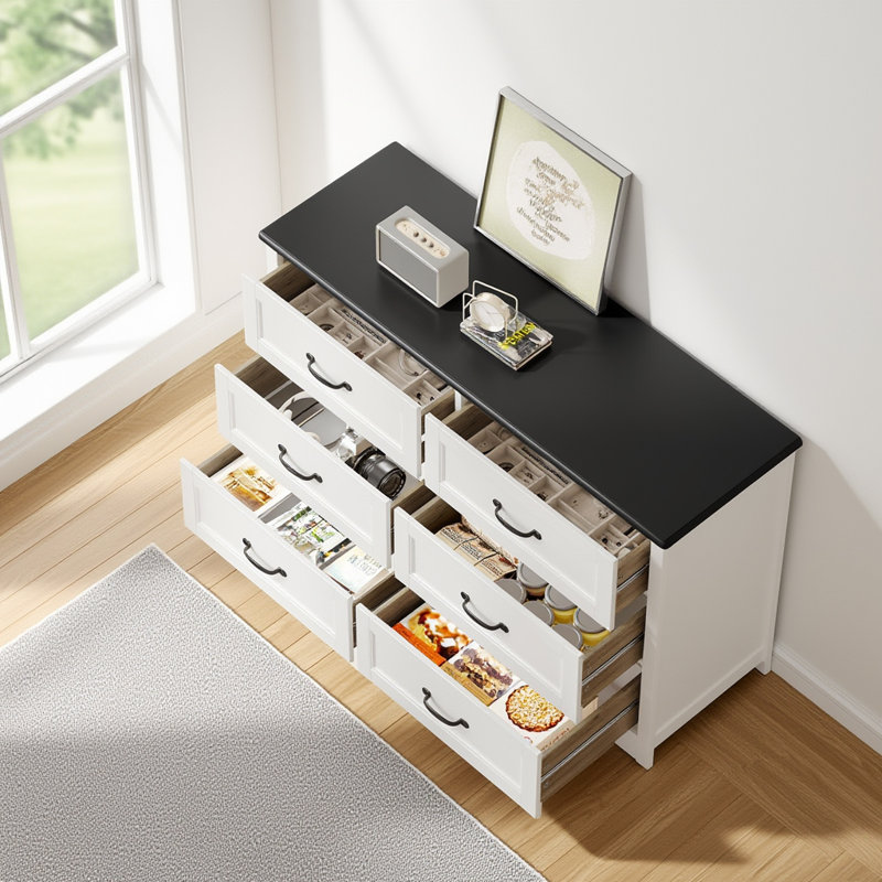 Migneco 6 Drawer 47.2'' W Modern Wood Double Dresser with Metal Handles and Smooth Glide Drawers, Black/White