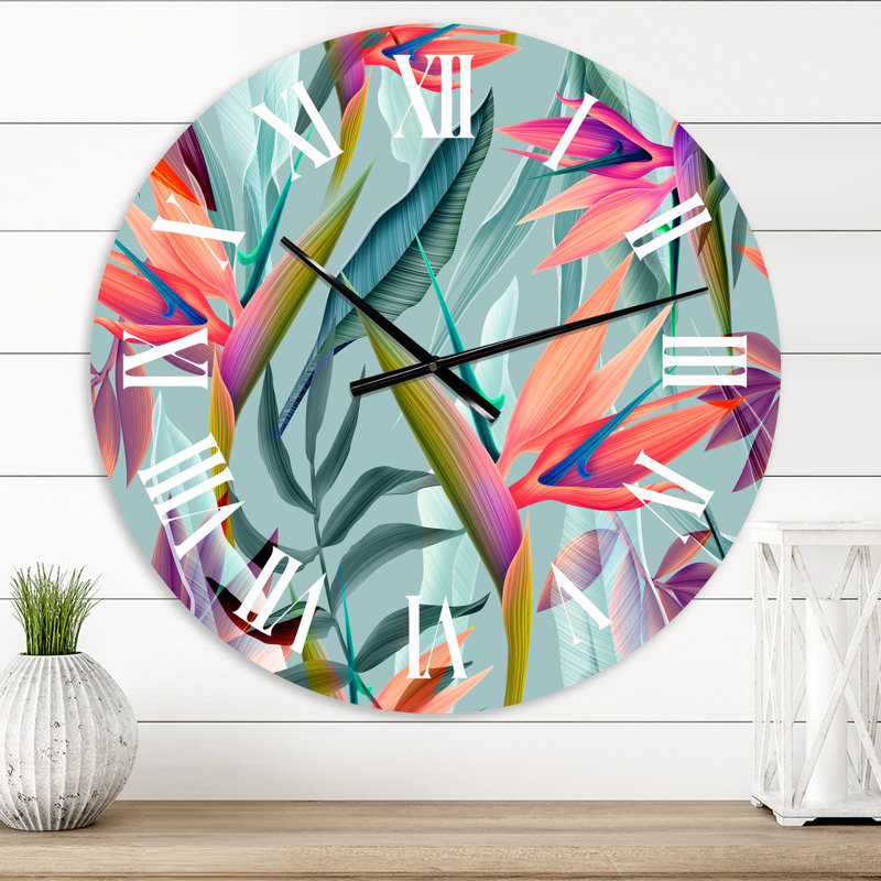 Fleurs tropicales VINtage VI - Horloge murale traditionnelle, Surdimensionné