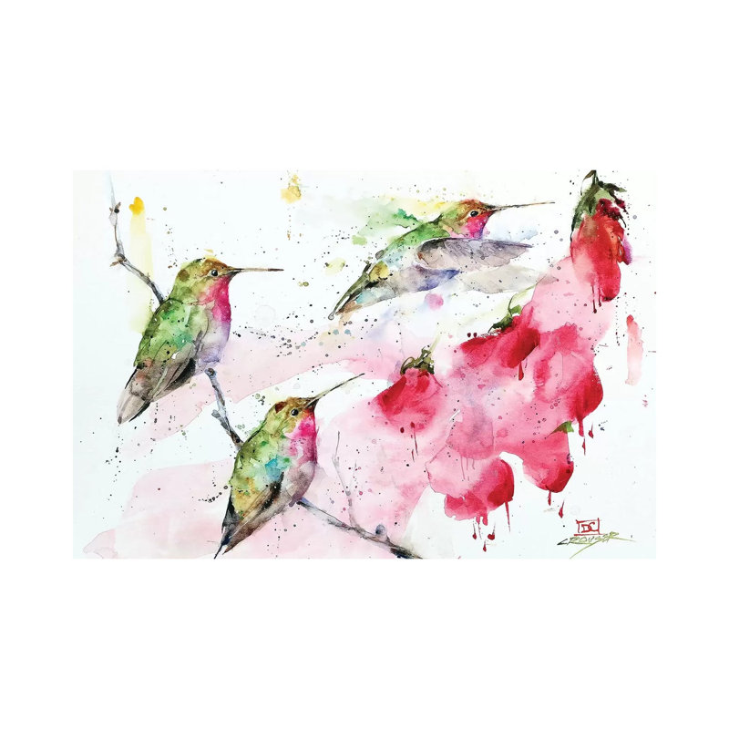 Hummingbirds And Flowers by Dean Crouser - Wrapped Canvas Painting, 20.32 cm H x 30.48 cm W