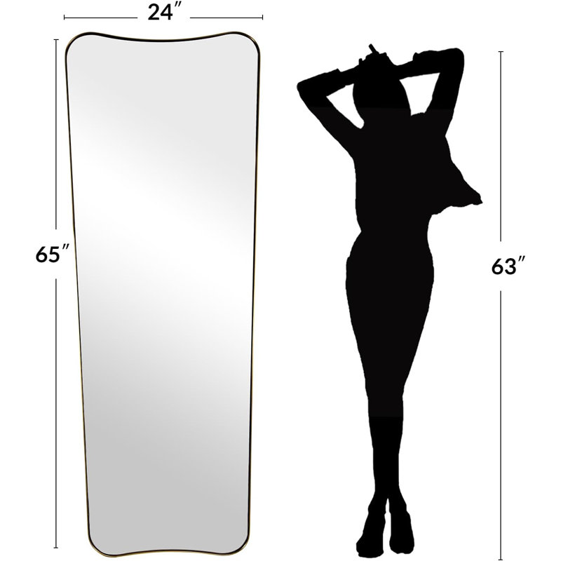 Miroir de salle de bain Contemporary Cadre en acier inoxydable, 65 po x 24 po, Or brossé