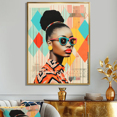 «Afro American Colorful Retro Collage IV - Woman Pop», reproduction d'art murale