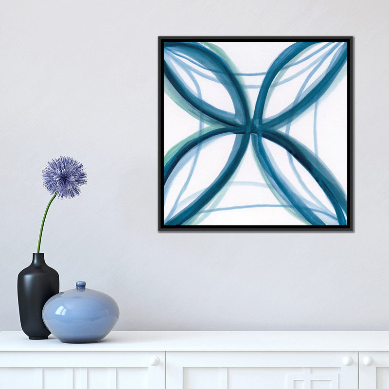 « bold blue i », impression sur toile, H 18 po x l 18 po x P 1,5 po, Toile encadrée noire, Pas de tapis