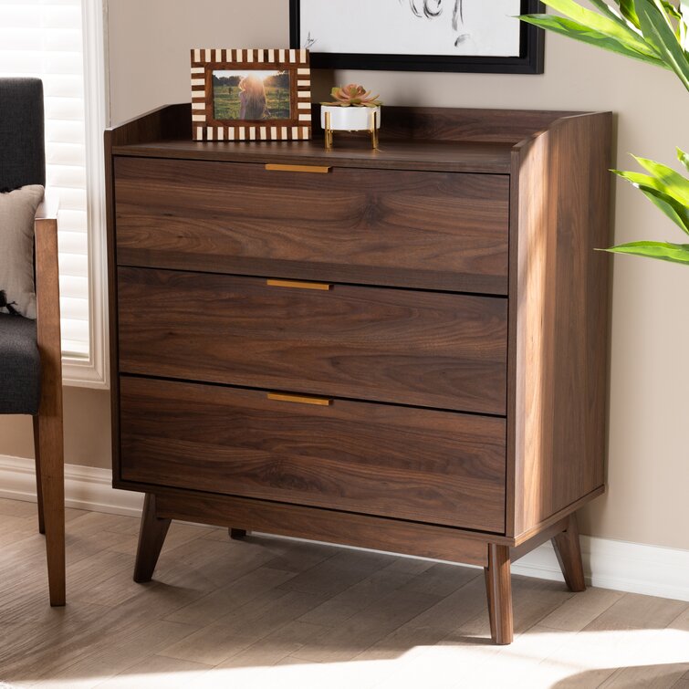 Anudeep Mid-Century Modern 3 - Drawer Bachelor's Chest in Brown