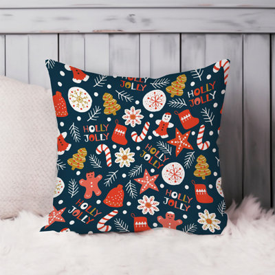 Holiday Holly Jolly Candy Canes Christmas Pattern Modern Throw Pillow Cover