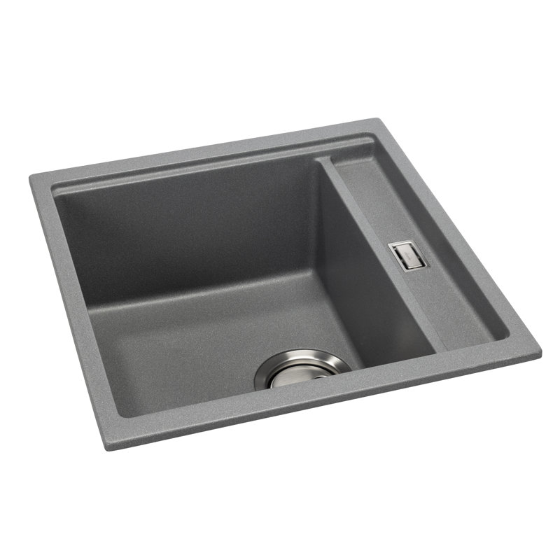 Abode Designs Synchronist 46mm W Single Bowl Composite Kitchen Sink, Metallic Grey