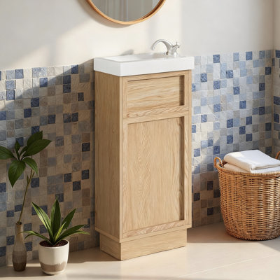 15.75" Bathroom Vanity With Resin Top And Adjustable Shelf