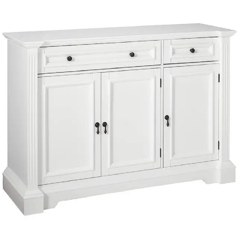 Buffet de service - Buffet en bois classique avec 2 tiroirs, tablettes réglables, finition blanche, console de rangement à double porte pour la salle à manger, le vestibule ou l'organisation de cuisine