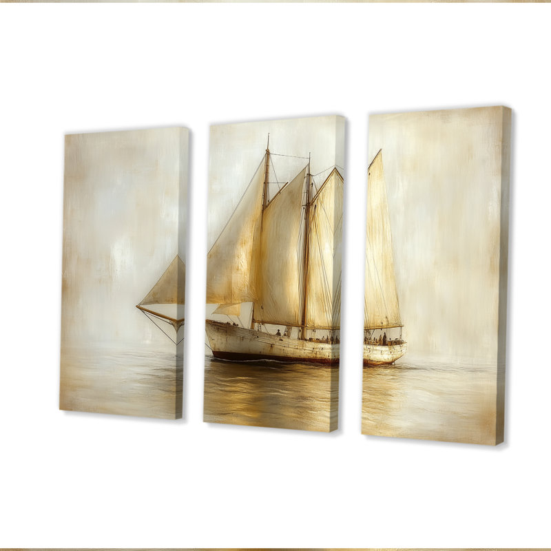 Ensemble de décorations murales bateau à voile blanc Aegean Greek Trireme, Toile tendue, H 28 po x l 36 po x P 1 po