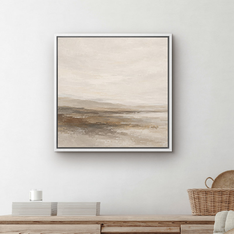 Décoration murale minimaliste beige neutre, paysage encadré sur toile, H 16 po x l 16 po, Blanc