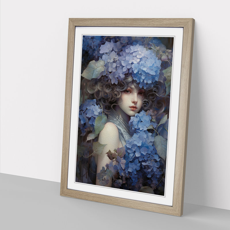 Hydrangea Tachisme - Framed Print, 46cm H x 34cm W x 2cm D, Oak Framed