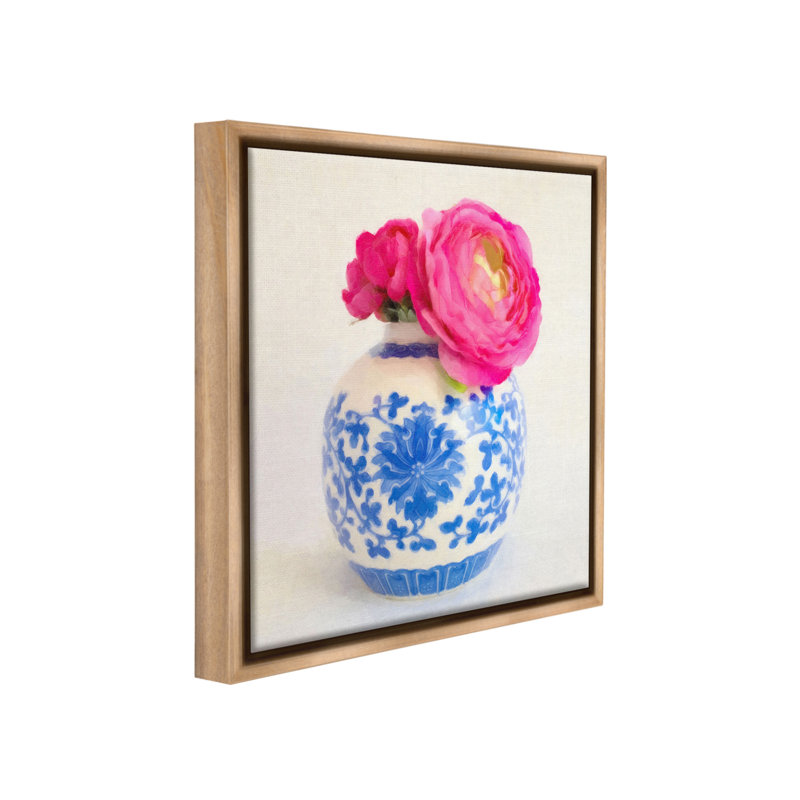 "Cadre fleuri et vase flottant rose" sur, H 18 po x l 18 po, Cadre flottant orme Montalcino