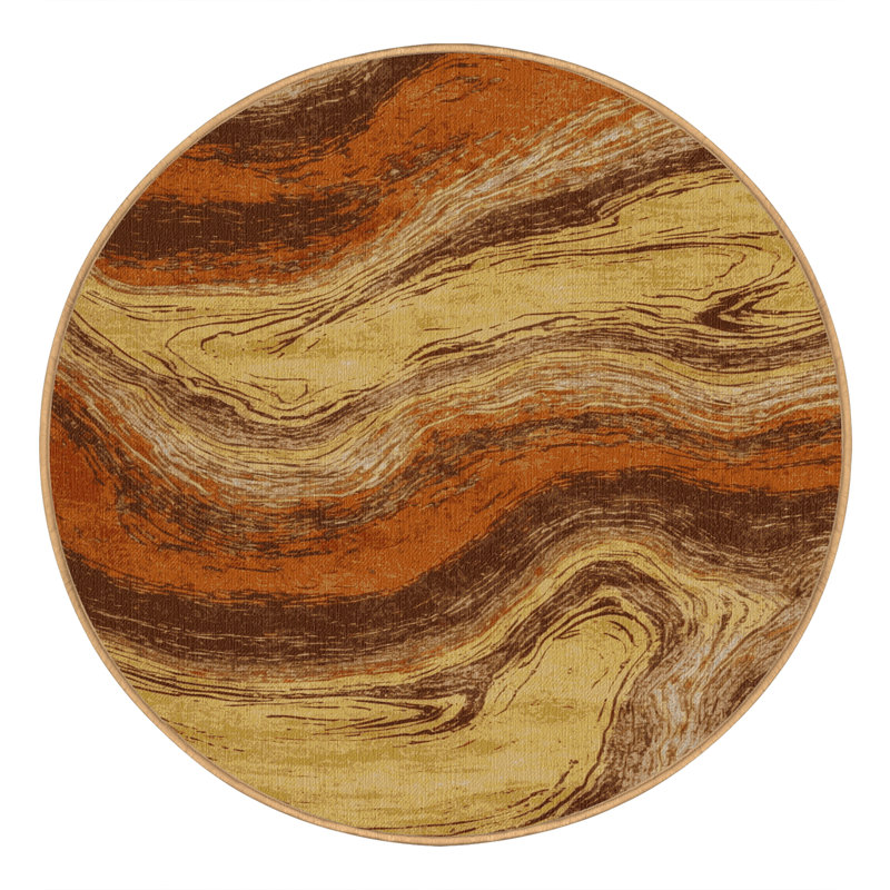 Machine Washable Space Brown Area Rug, Round 4'