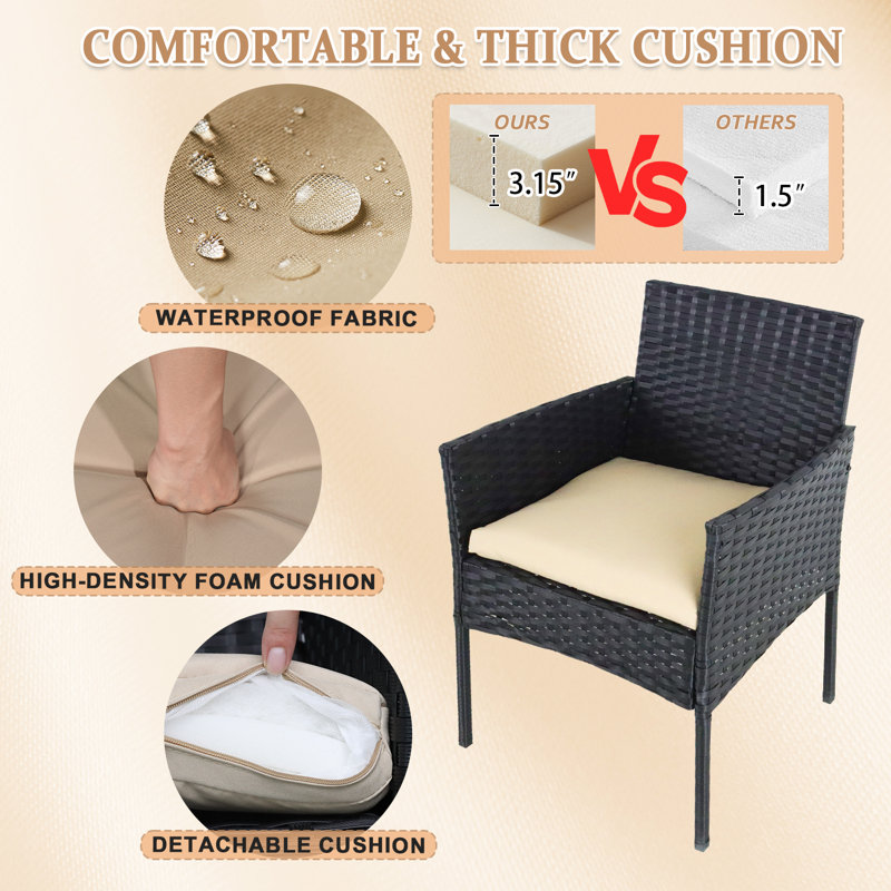 All-Weather Wicker Patio Furniture 4 PCS Set PE Rattan Bistro Loveseat & Table With Soft Cushions- Outdoor Conversation Set,Patio Furniture Outdoor
