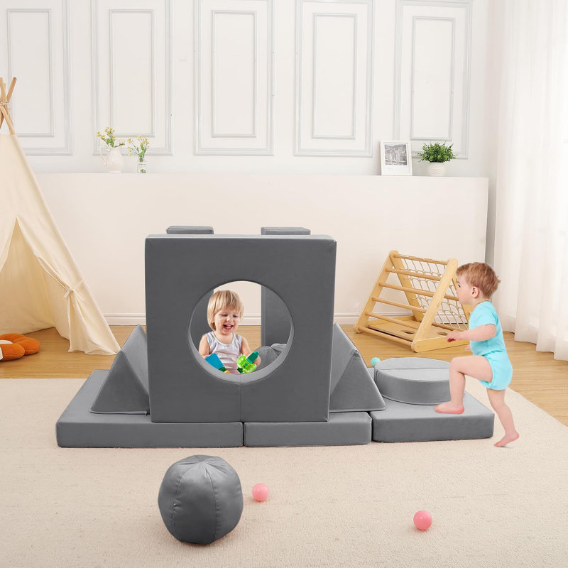 Canapé pour enfants, canapé modulaire pour tout-petits 12 pièces, Similicuir gris