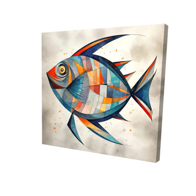 Toile géométrique bleue avec motif de poissons