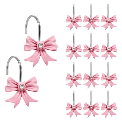 12 crochets de rideau de douche décoratifs, anneaux de douche en résine avec nœuds de nœuds roses pour salle de bain chambre de bébé chambre de bébé Art Decors (nœud papillon)