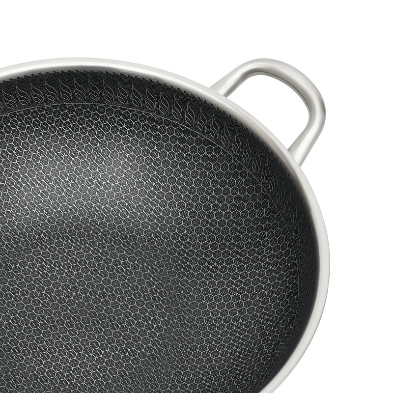 Wok de cuisson antiadhésif à double face en acier inoxydable avec couvercle