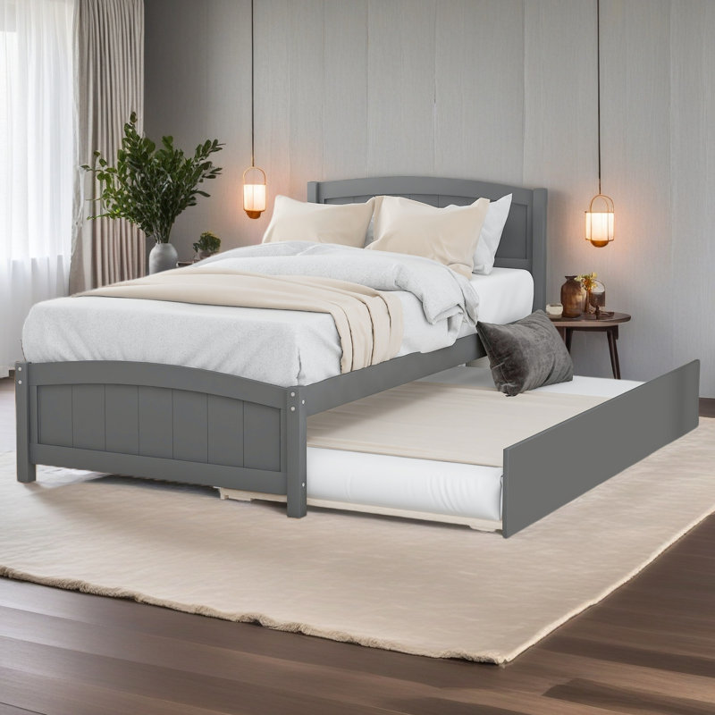 Lit plateforme simple avec lit gigogne, Gris