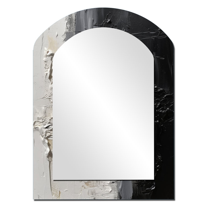 Blanc et noir Tranquility Unleashed II - miroir arqué en marbre, miroir mural asymétrique blanc unique, impression d'art en métal