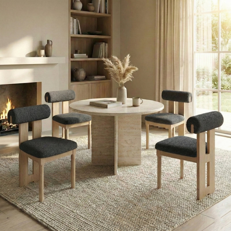 Abentego Solid Wood Fabric Dining Chair, Dark Gray, 4