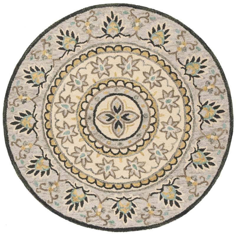 Tapis oriental en laine touffeté à la main Braley, Rond 8 pi