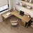 Brown L-Shaped Solid Wood Desks-107198178-107198180