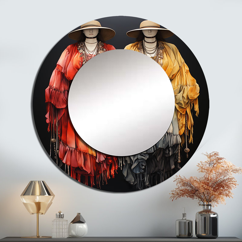 Boho chic bohème - grand miroir mural abstrait bohème, miroir rond moderne unique, art imprimé en métal, 29 po x 29 po