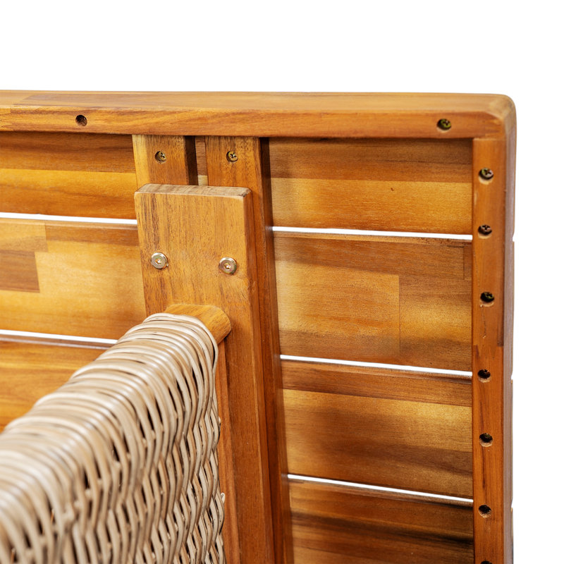 Ensemble de salle à manger d'extérieur en bois d'acacia 7 pièces avec pieds en rotin tissé à la main, Brown/Teak