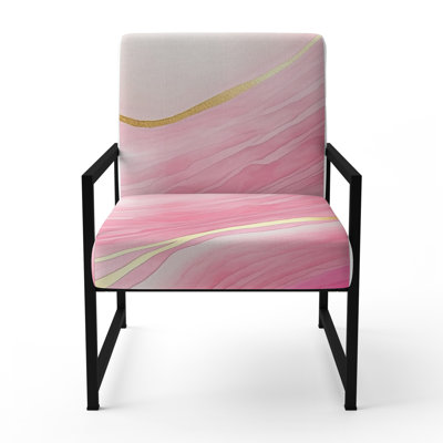 Abstract Geode Marble Waves Pink II - Upholstered Modern Arm Chair, Marble Abstract Accent Chair