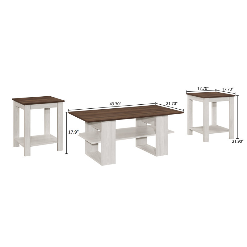 Ensemble de tables basses 3 pièces Ayzah, Brun / Gris clair