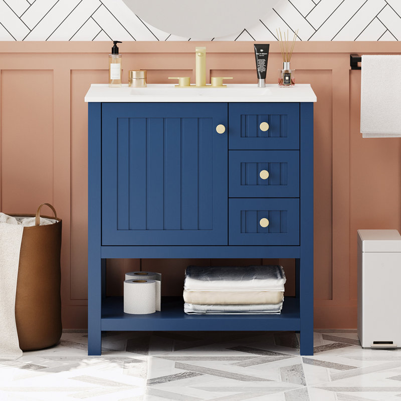 Meuble-lavabo de style transitionnel avec meuble-lavabo en céramique, Bleu