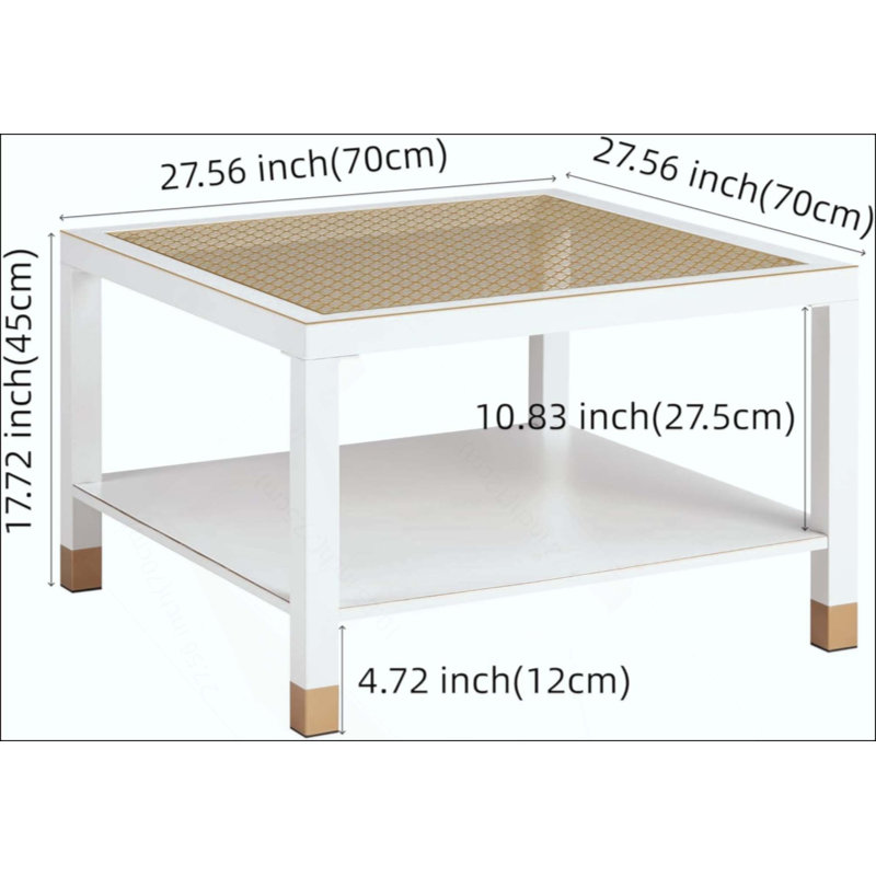 Industrial Square Coffee Table - Steel Frame & Mesh Glass Top, White