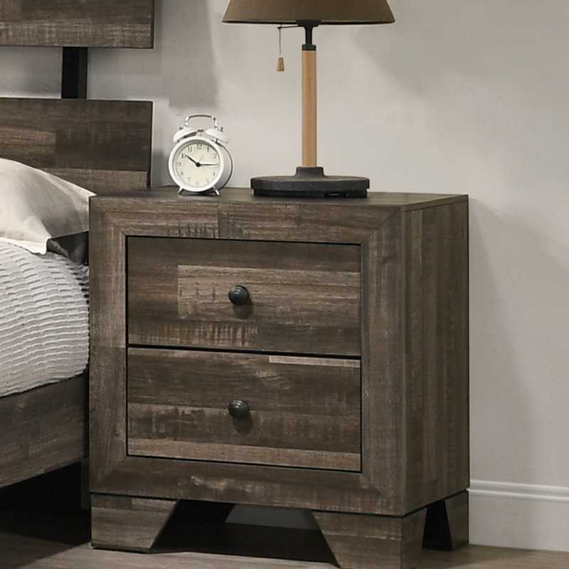 1Pc Rustic Two Drawers Storage Nightstand Brown Gray Finish Wooden Bedroom Furniture, Gray/Rustic Brown