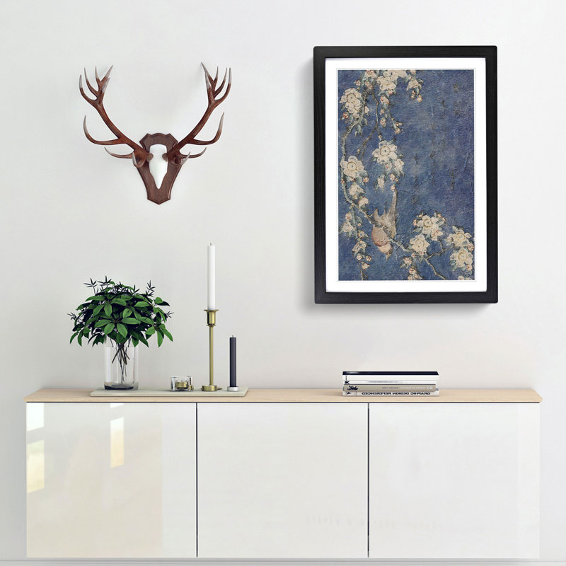 Bullfinch and Weeping Cherry Blossoms by Katsushika Hokusai - Picture Frame Painting Print on MDF, 36cm H x 27cm W x 2cm D