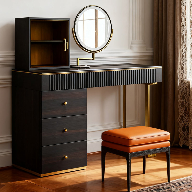 Ensemble de coiffeuse 47,24 "avec prise de courant moderne avec tabouret de maquillage et miroir lumineux à DEL
