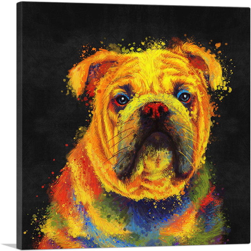 Bouledogue anglais - impression sur toile tendue, H 36 po x l 36 po x 1,5 po