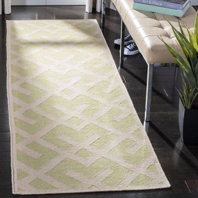 Crawford Hand Woven Flat Weave Wool/Cotton Geometric Rug in Ivory/Light green