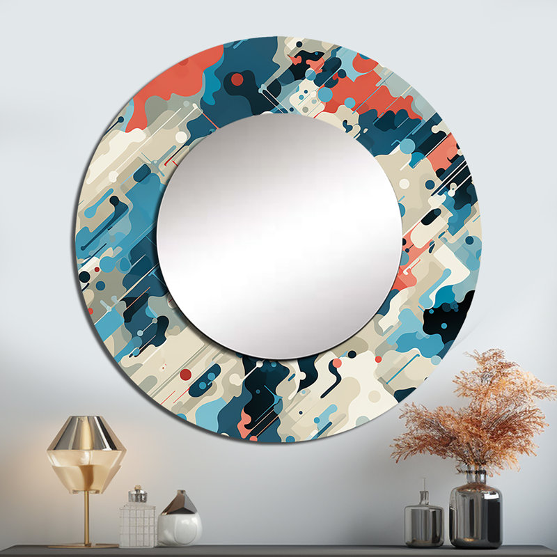 Cuber Techno Concealment - miroir mural décoratif abstrait, miroir rond bleu, impression d'art en métal, 29 po x 29 po
