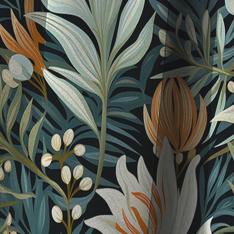 Motif floral vert et orange - Rideau occultant - 1 panneau, L 52 po x L 84 po