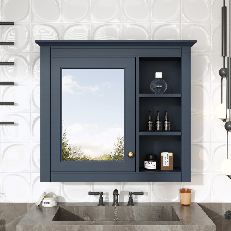Armoire de rangement à pharmacie avec miroir, Bleu