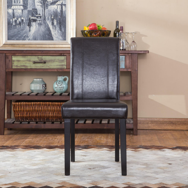 Brown Faux Leather Upholstered Parsons Side Chair Set